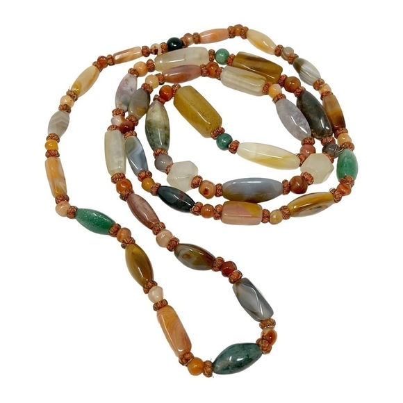 Vintage Beautiful Polished Natural Multi Gemstone Necklace 52" - Picture 5 of 16